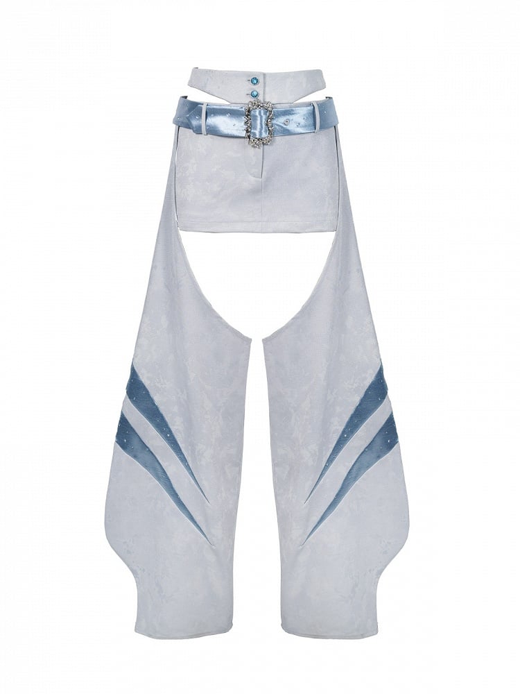 Blue Punk Style Satin Belt Skirt with Curved Leg Warmers Set - Virtual Orbit
