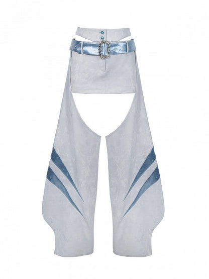 Blue Punk Style Satin Belt Skirt with Curved Leg Warmers Set - Virtual Orbit