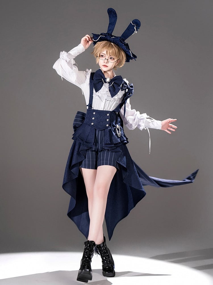 Train Bowknot Peplum Blue Tail Bunny Straps Corset with Royal Swallow Theater