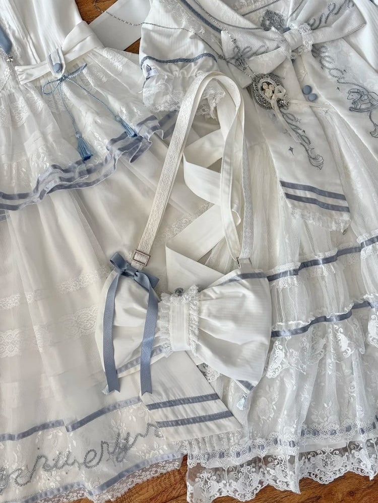 Ivory and Azure Bow Sailor Shoulder Bag - Honey Machine