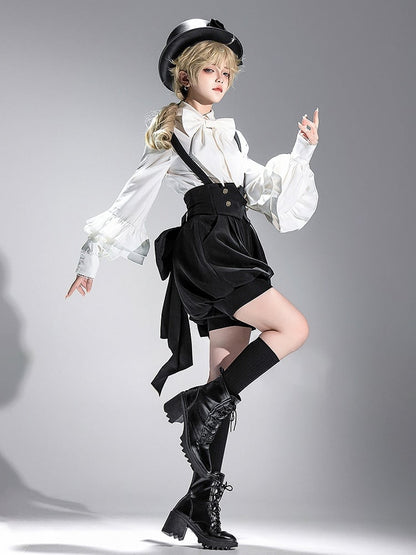 Taillenzug groß mit Schleife Ouji Overall schwarze hohe Lolita-Shorts