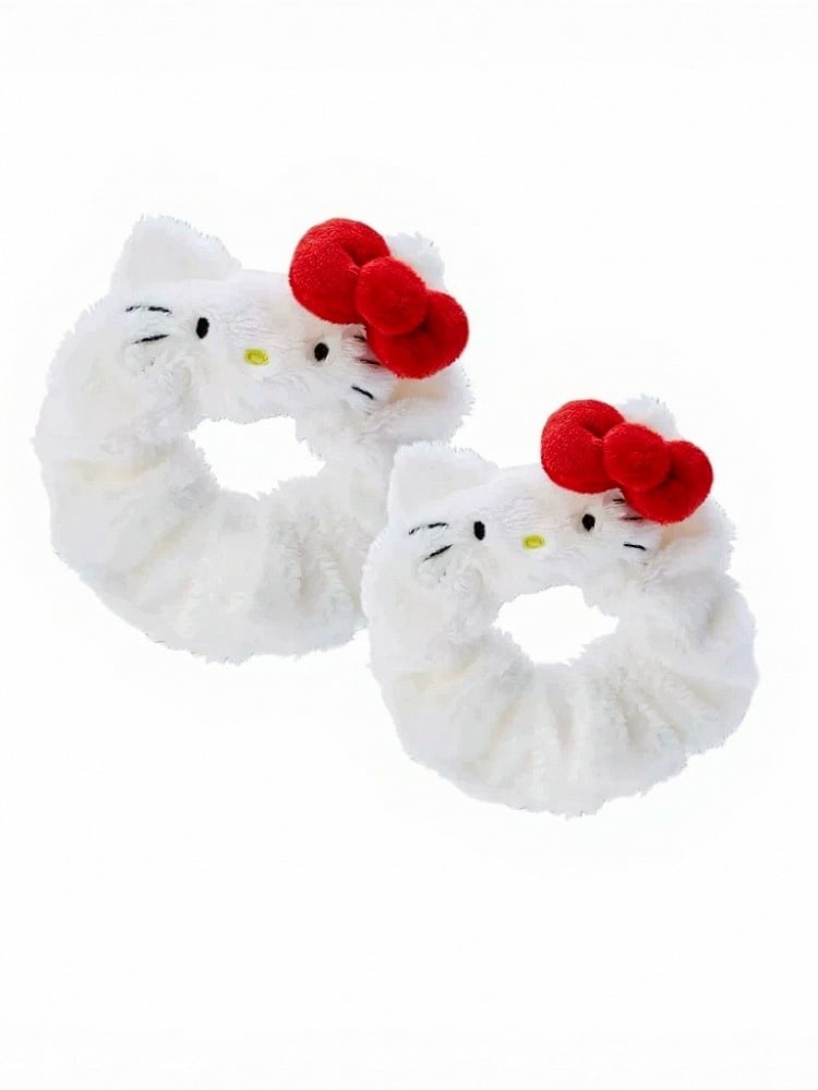 Kawaii White Cat Hair Tie with Red Bow Decoration - IVONA boutique