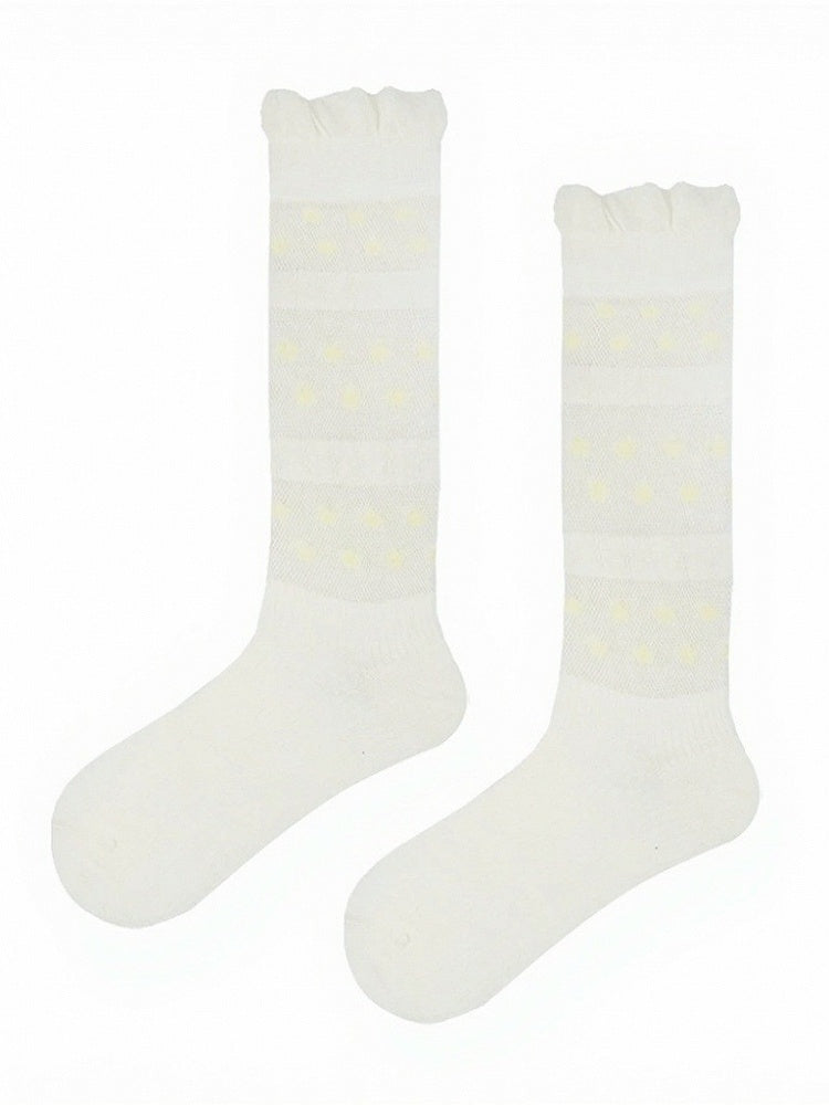 3-Color Semi-sheer Polka-dot Calf Socks with Ruffled Cuff - ModaSwings