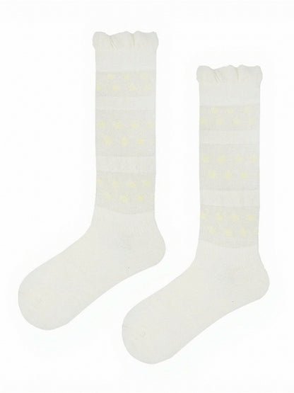 3-Color Semi-sheer Polka-dot Calf Socks with Ruffled Cuff - ModaSwings
