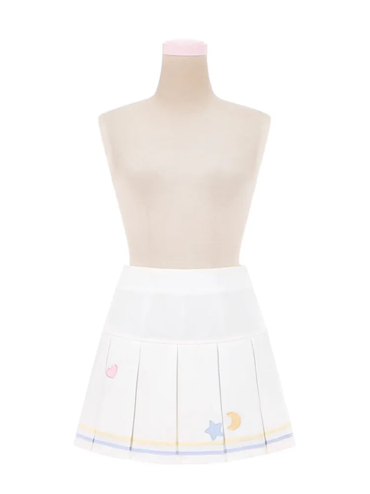 ホワイトプリーツスタームーン刺繍スカートボックス