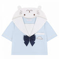 Little Seal Light Blue Sailor Collar JK Uniform Top with Free Bow Tie