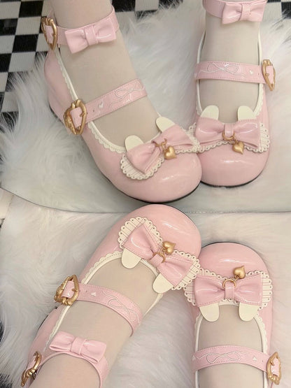 Bow Sweet Janes with 5cm Details Theme Bunny Mary Lolita Heeled Pink