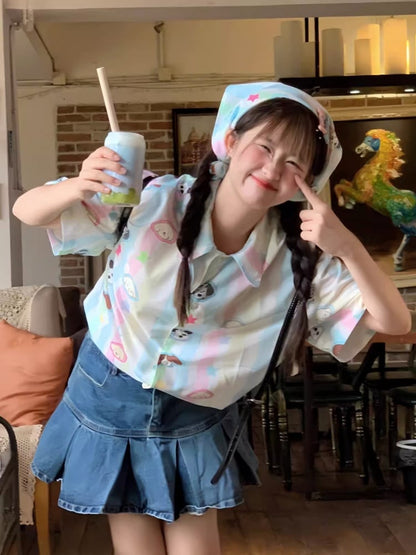 ストライプ柄の可愛い子犬のスクエアスカーフ