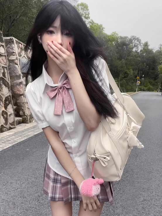 Pink Plaid 39CM Uniform JK Skirt Pleated Pattern