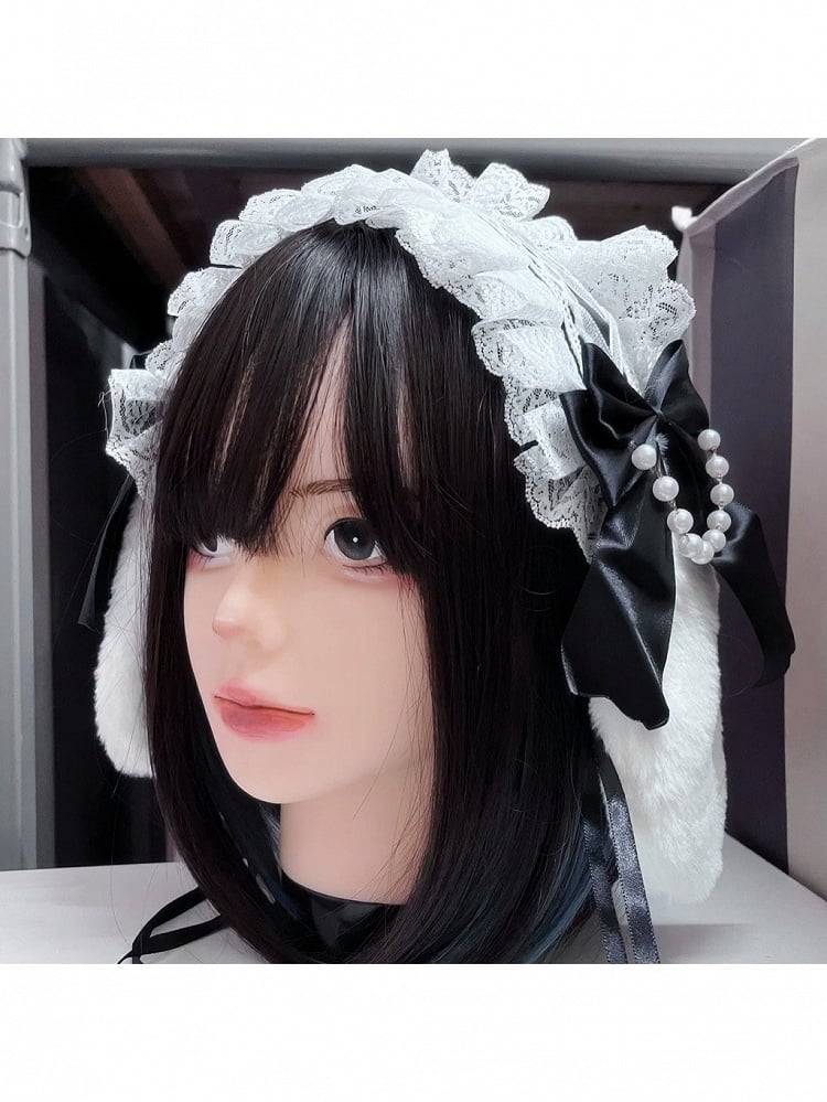 Lace Bead Chain Hairband with Rabbit Ear Design