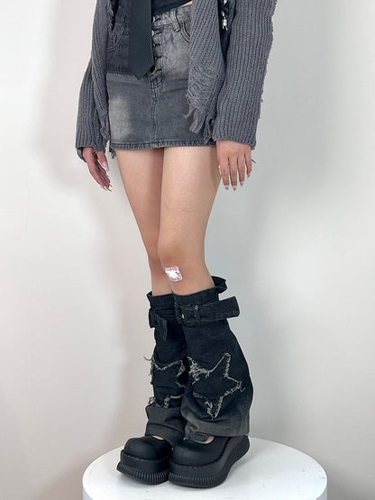BlackGray/Dark Warmers Star Denim Blue Distressed Leg