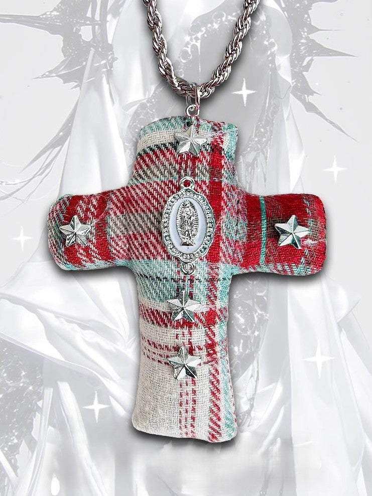 Halskette Y2K Stoff Kreuz Anhänger