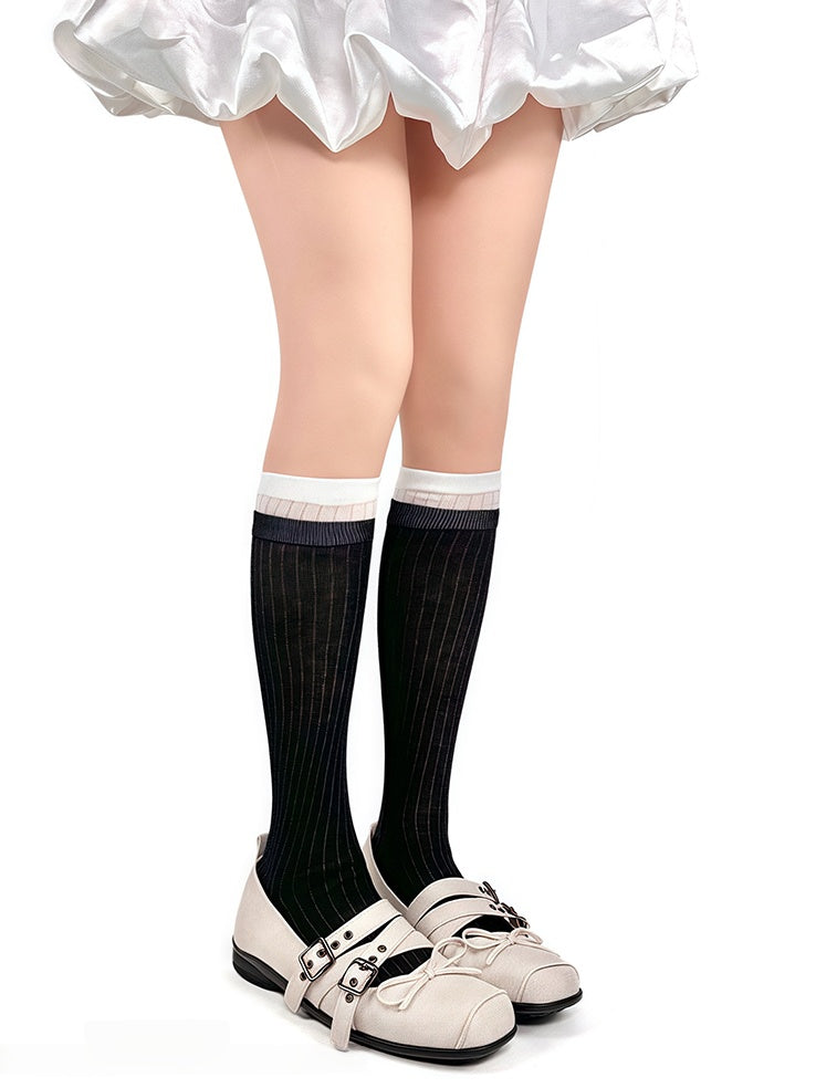 Design Striped Fake Two-Piece Colors Socks 6 Calf Vertical Pattern