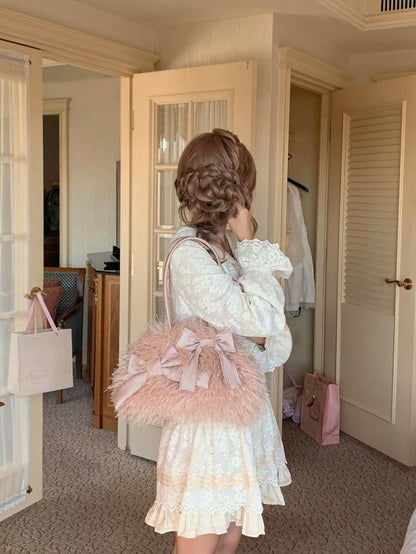 Pink Fluffy Bowknot Single Shoulder Bag Sweet - Lalacita