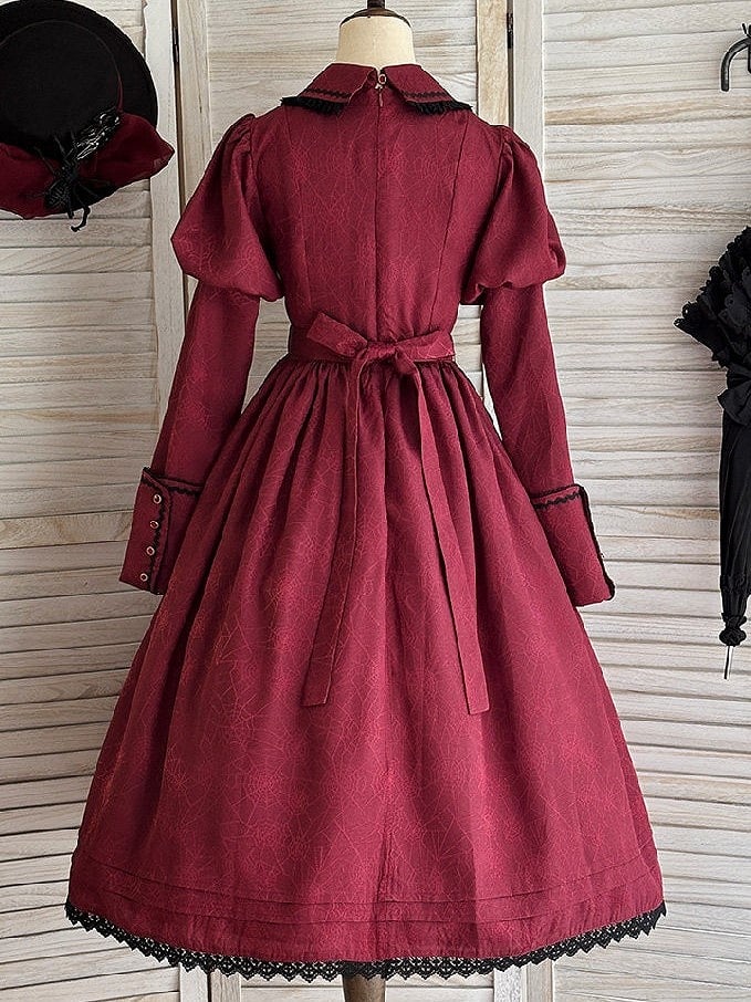 Juliette Red Dress Sleeves Pattern Spider Lace Trim and Black with Gothic Lolita Web