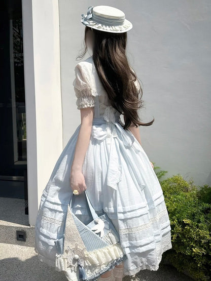 Dress and Sailor Accent Blue with Lace Light Overall Trim Pocket Lolita