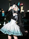 Electronic Cat Cutout Hooded Crop Top & Self-Tie Gown in Black Blue - Xiong Dou Jiang