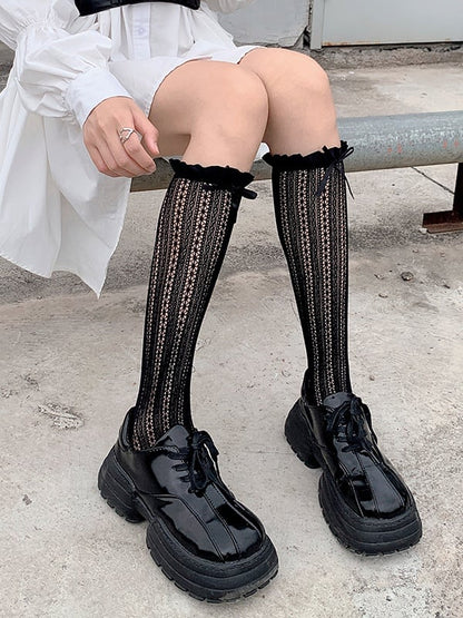 Calf with Details Lace Colors Socks Bow 3