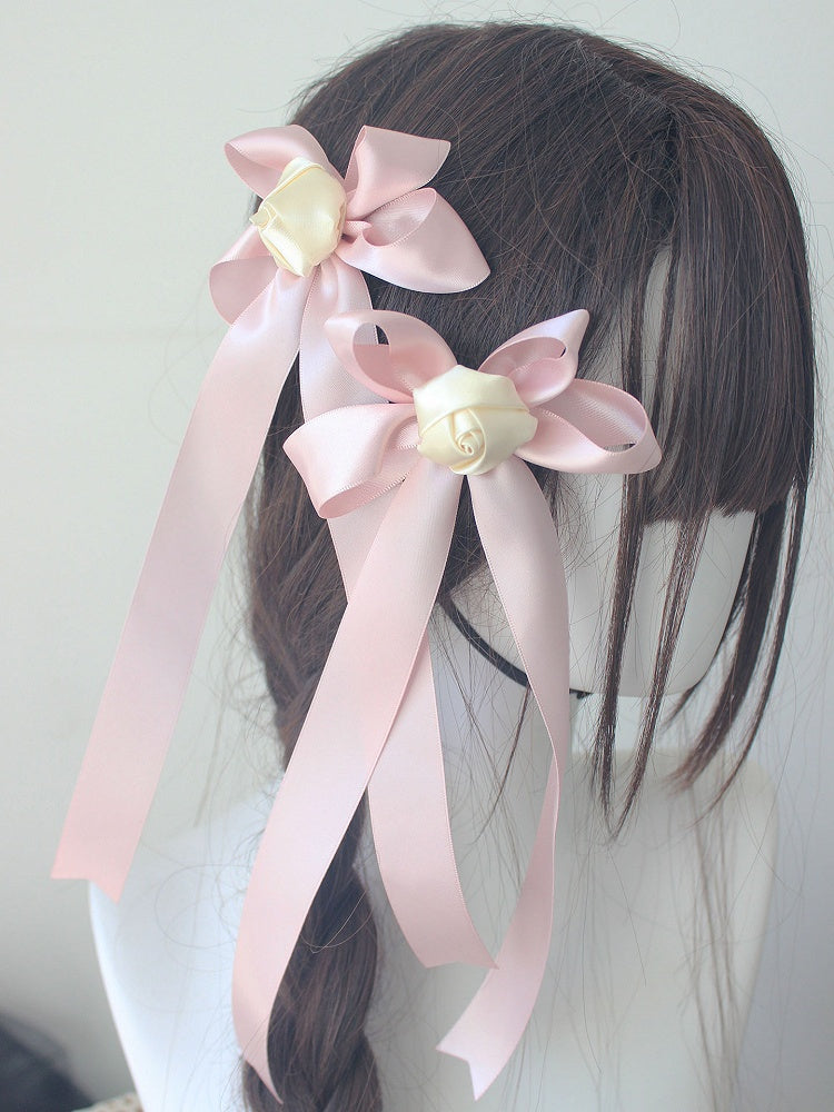 Rose Cream Pastel Clips Bow Pink Hair