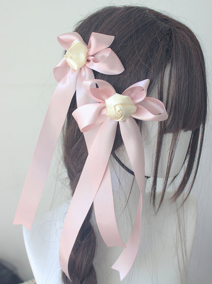 Rose Cream Pastel Clips Bow Pink Hair
