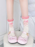 Pink/Brown Cute Girl & Polka Dot Pattern Bubble Ruffle Cotton Socks with Bow Decorations