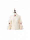 with Lolita Accents Lace Bell Beige Blouse Flower Sleeves