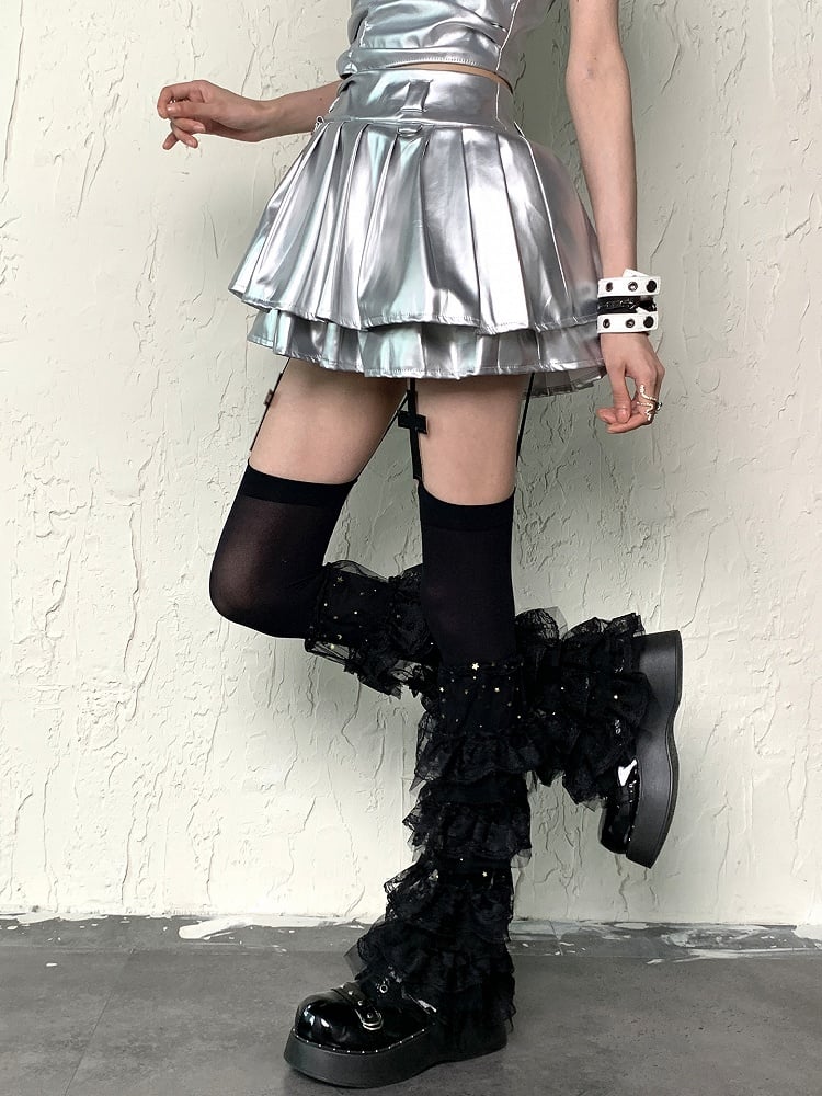 Tiered Leg Y2K Moon and Black Star Trims Sleeves Ruffle