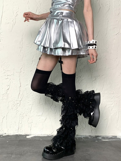 Tiered Leg Y2K Moon and Black Star Trims Sleeves Ruffle