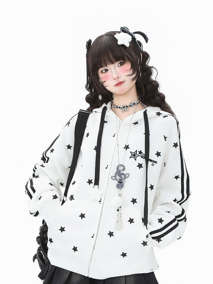 Pattern Black/White Hoodie with Jacket Kawaii Stripe