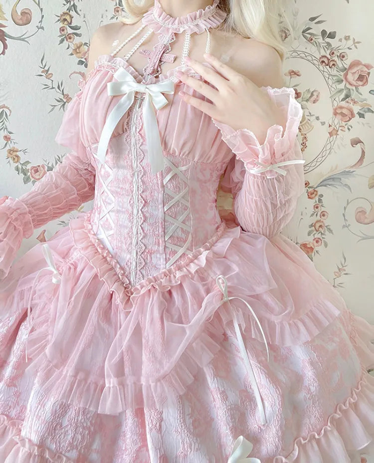 Cross Belle Rosa Neckholder-Korsettkleid Balletcore Lolita JSK