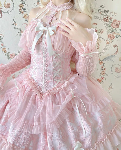 Cross Belle Rosa Neckholder-Korsettkleid Balletcore Lolita JSK