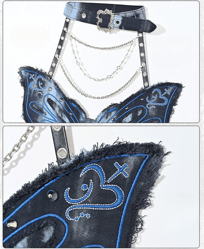 ロックダイバタフライホルターパンクグランジネクタイフェアリーコアブルートップ