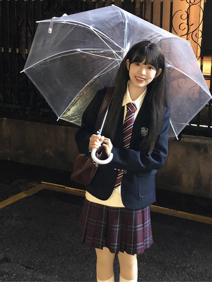 Style Cuffs Decorated Design Preppy JK Uniform Badge Button Dark Blazer Blue