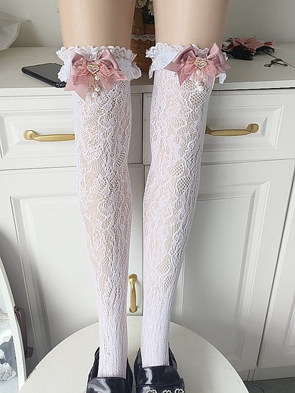3 Hollow-Out Stockings Decoration with Lace Bow Jirai Design Colors Kei