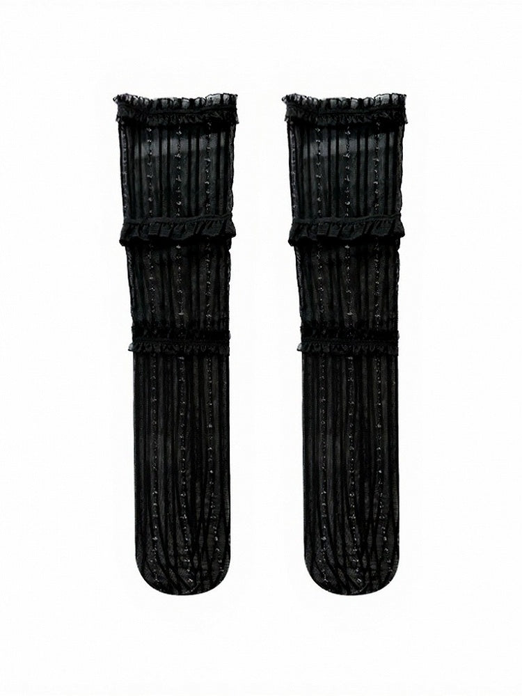 Striped Calf Socks with Layered Lace Trim - ModaSwings