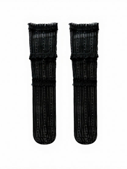 Striped Calf Socks with Layered Lace Trim - ModaSwings