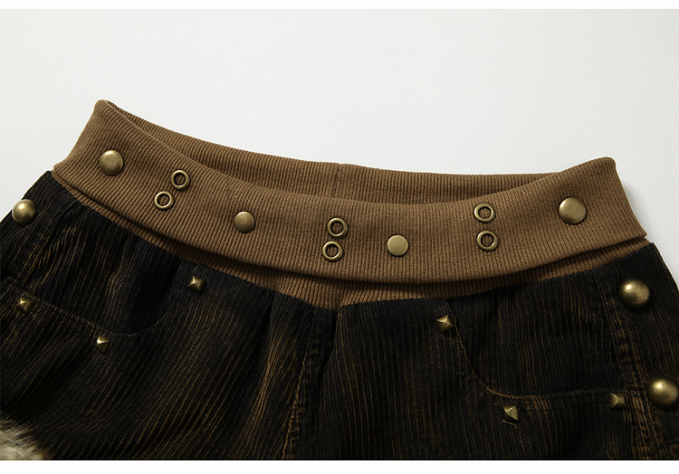 Plush Trim Corduroy Black and Yellow Shorts