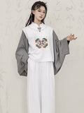 Unisex Floral White Detachable in Chain Tassel Chinese Style Vest V-neck Stitchwork