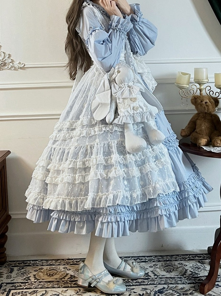 Lolita Bunny Ruffled Ear Floral Hood with White Overdress Pattern