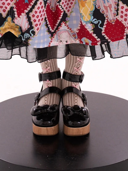 Top Mary Heart Platform at PU Black Sweet Janes - Bow Buckles