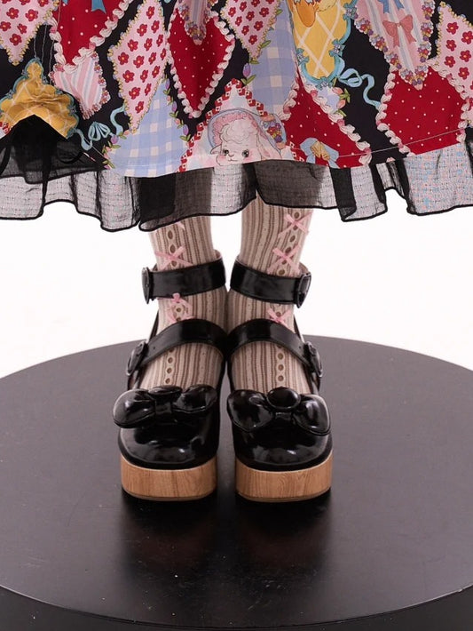 Top Mary Heart Platform at PU Black Sweet Janes - Bow Buckles