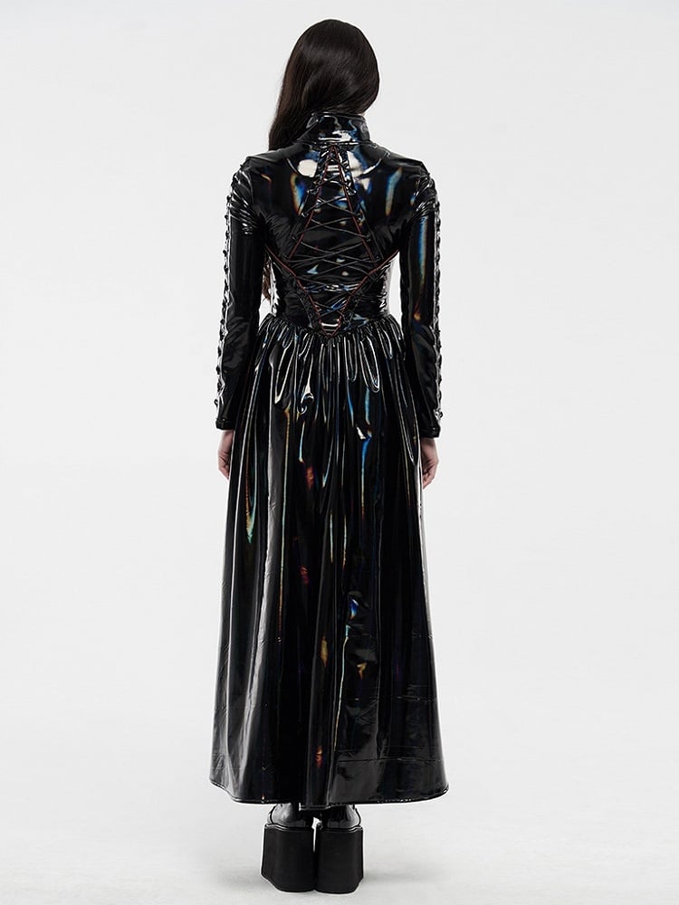 Black Rococo Long Bright Laser Cyber Coat