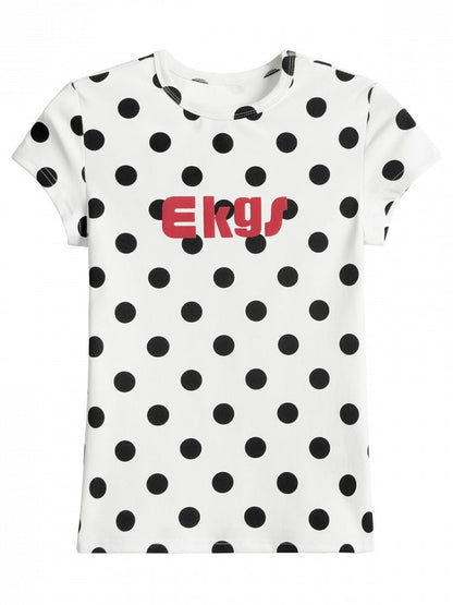 White & Black Polka Dot Pattern Short Sleeve Top - Languid Park
