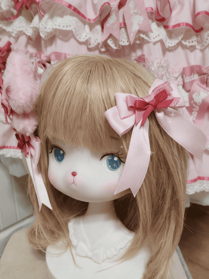 Two Sweet Plush Lolita + Bowknot Hairclip Hairclips White/Pink Bunny