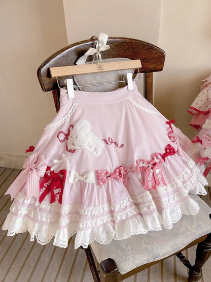 スカート ピンク 刺繍 ショルダーパッチ 取り外し可能 ロリータ スイートストラップ付き バニー