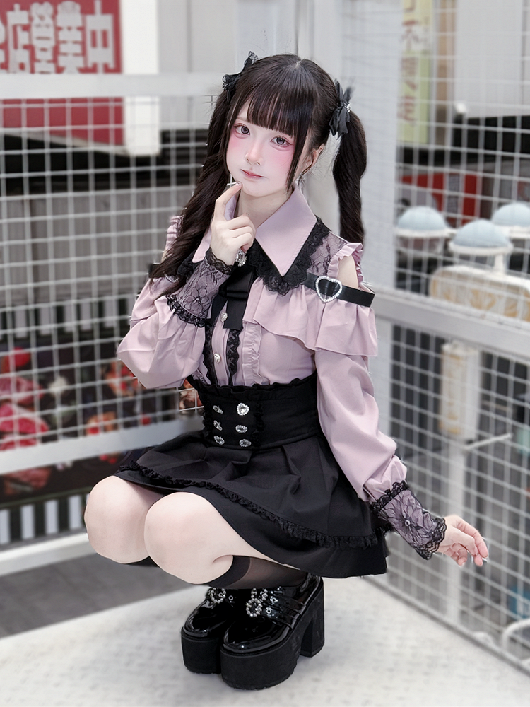 Dusty Blouse: Jirai Kei Sweetheart Buttons Pink