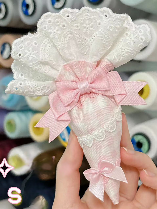 Brooch Ruffles Lace Plaid Lolita Bag-Shaped Pastry Pink Bowknots with and Piping