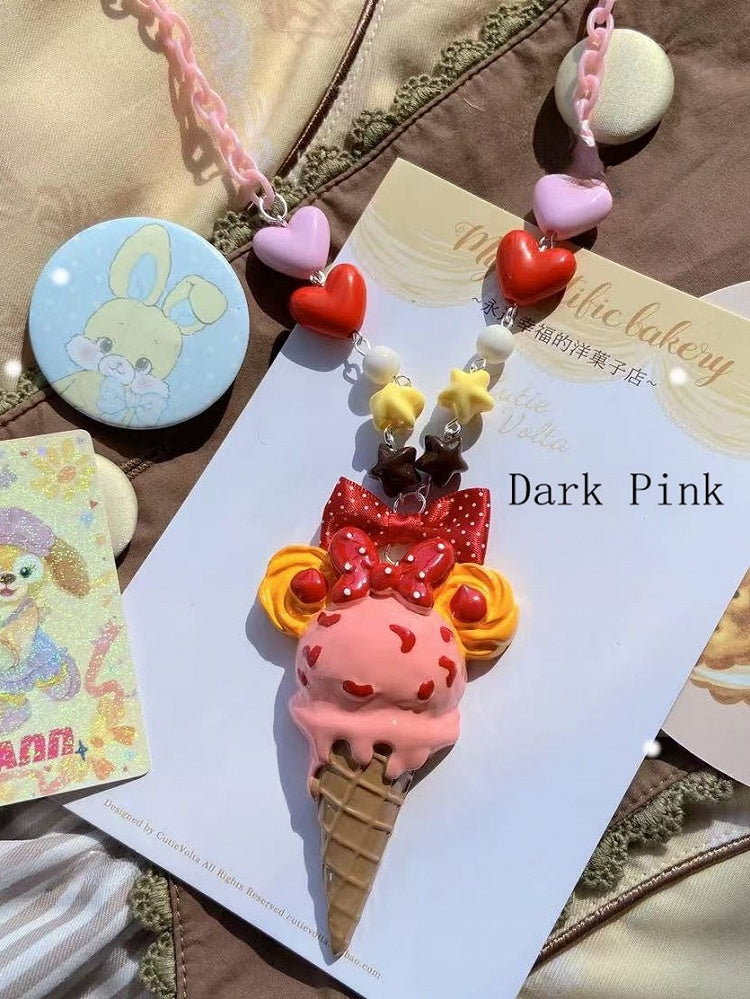 Eiscreme Perlen Rosa/Weiß Gelb/Rosa/Dunkel Verziert Halskette Anhänger Bowknot