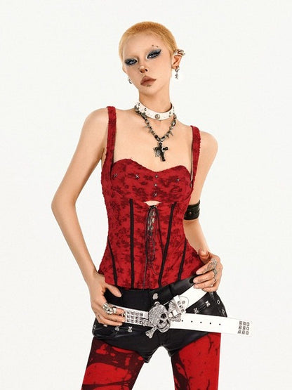Vintage Punk Lace-Up Sleeveless Top