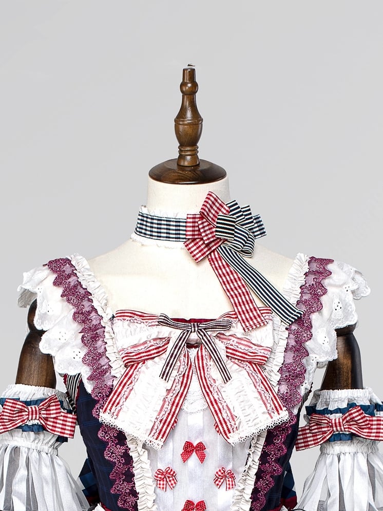 Muster Choker Plaid Bowknot und Streifen